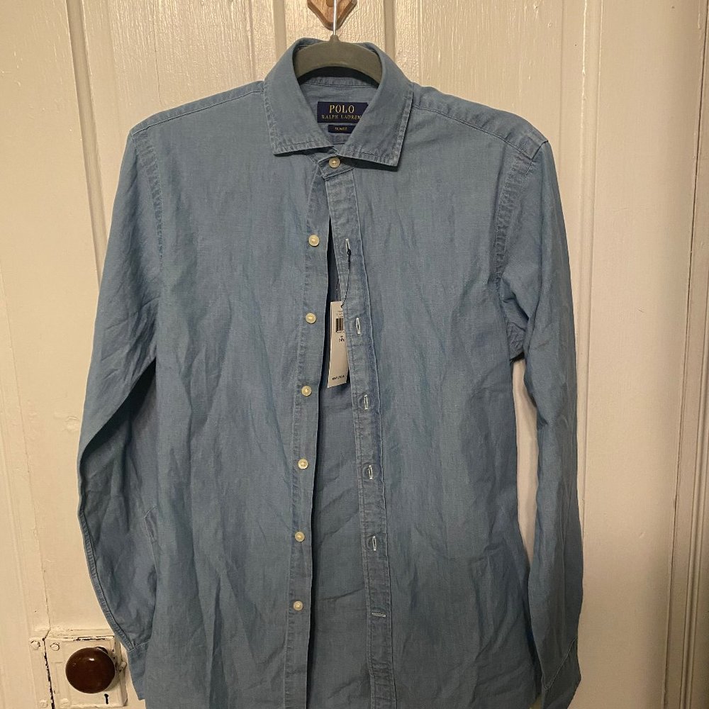 Slim Fit Indigo Chambray Shirt - Picture 7 of 9